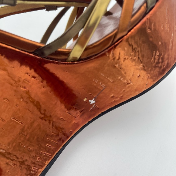 Gucci Metallic Gold & Bronze Strappy Wedge Sandals - Picture 7 of 9